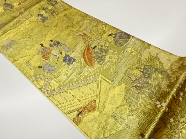 本金箔プラチナ箔伊勢物語模様織出し袋帯